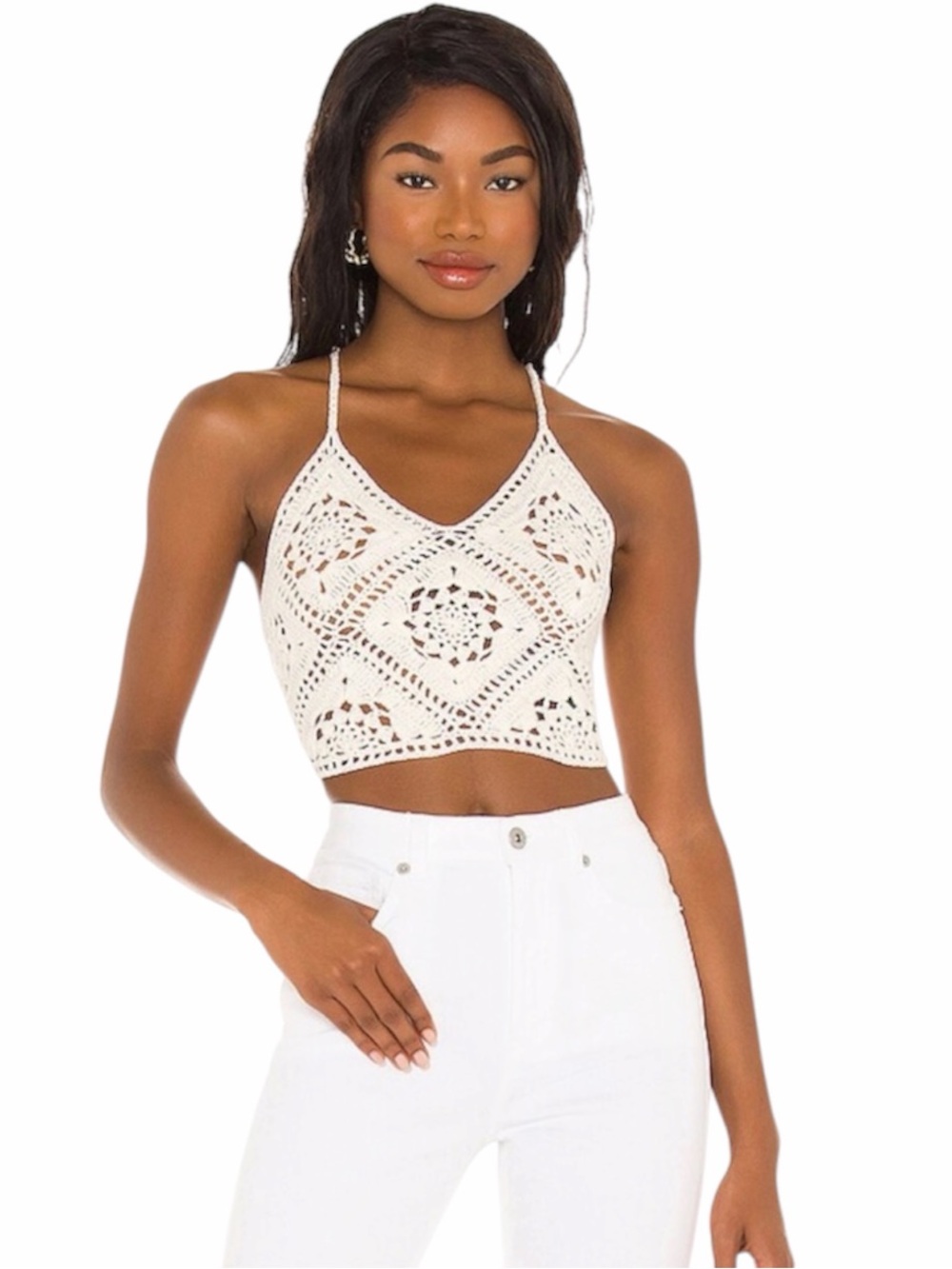 LPA Cream Crochet Halter Crop Top